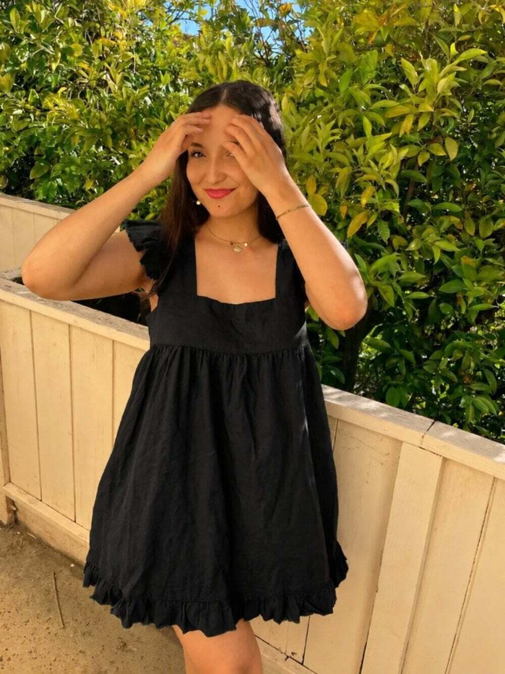 Aerie Linen Blend Flutter Mini Sundress Black Ruffle Dress Size Medium